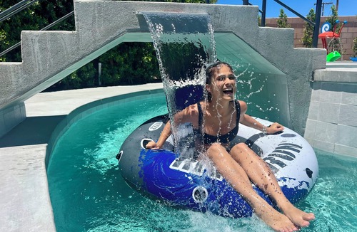 Coachella Villa | LAZY RIVER Splash park Pedal boats Water slide Theater Arcades Volleyball