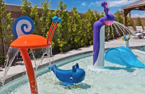 Coachella Villa | LAZY RIVER Splash park Pedal boats Water slide Theater Arcades Volleyball