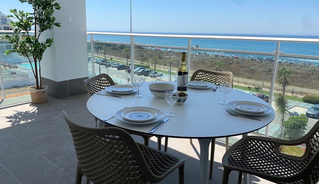 Apartment Torrox Costa, new & luxurious for 6p, 3 balconies, first line sea view