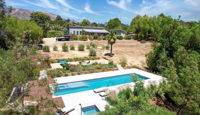 Contemporary indoor-outdoor luxury wellness center w/pool, hot&cold tubs, sauna