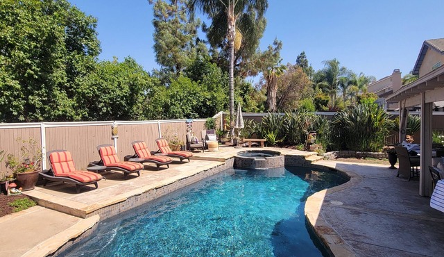 Great backyard with built in BBQ and private pool and spa.
