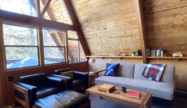 Mid-Century Modern A-frame cabin by the lake