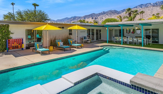 Mod Mid-Century Retreat w/Mountain Views, Perfect for Families/Groups, Pool/Spa