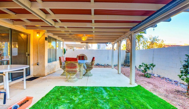 Spacious villa w/4 bdrms and 3 full bthrms with a L byrd, c patio, 2 car garage