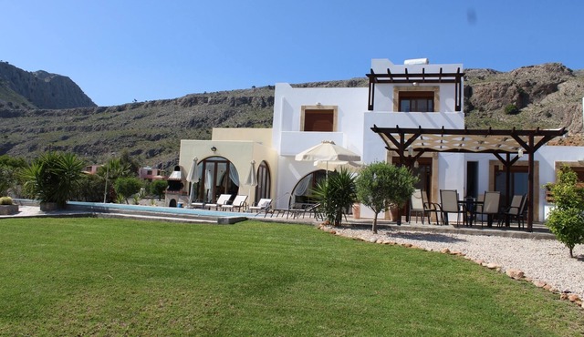 Villa Andreas Lindos, Lindos, Rhodes. Beautiful modern villa with LED lit pool